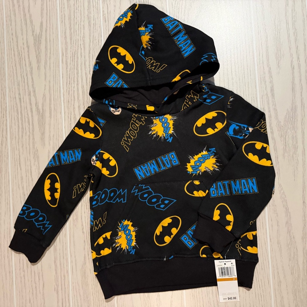 Hybrid Apparel Batman Boys‎ Black Fleece Hoodie Size 3 NEW